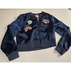 Wonder Nation Girls Blue Soft Rainbow Love Patch Crop Bomber Jacket M(7-8) G001